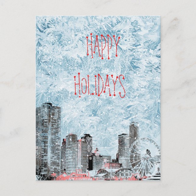 Chicago 2021 Skyline Happy Holidays Postcard Postkarte (Vorderseite)