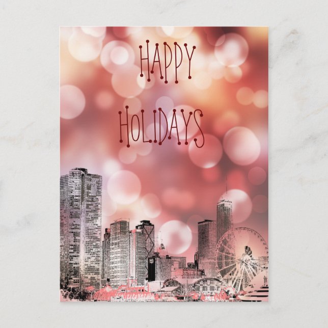 Chicago 2021 Skyline Happy Holidays Postkarte (Vorderseite)