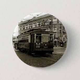 CHICAGO 63RD UND WESTERN 1952 TROLLEY ART SEPIA BUTTON