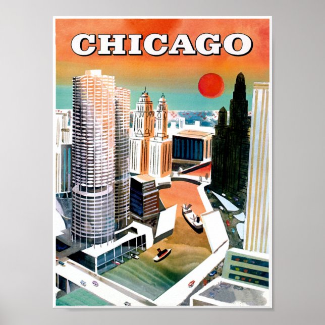 Chicago. Affiche de voyage de style rétro (Devant)