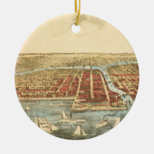 Chicago-Antikkarte, LaSalle Street und Fluss Keramik Ornament