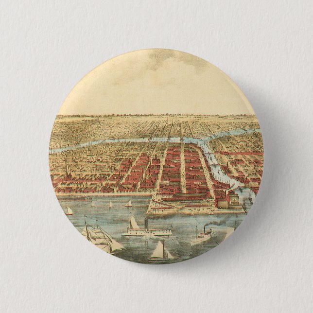 Chicago Antique Map, LaSalle Street und Fluss Button (Vorderseite)