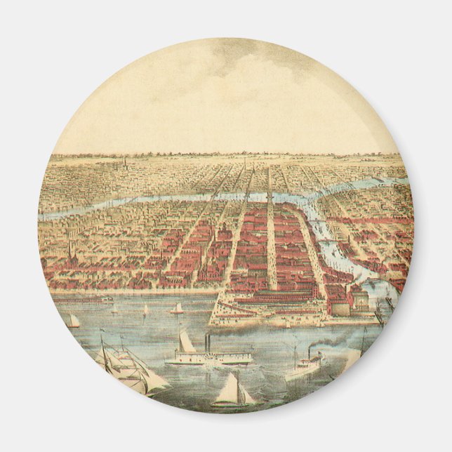 Chicago Antique Map, LaSalle Street und Fluss Magnet (Vorne)