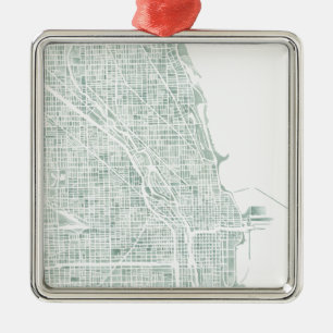 Chicago-Aquarellkarte seaglass blaues Grün Ornament Aus Metall