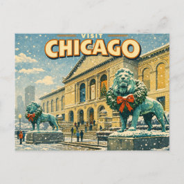 Chicago Art Institute in winter postcard Postkarte