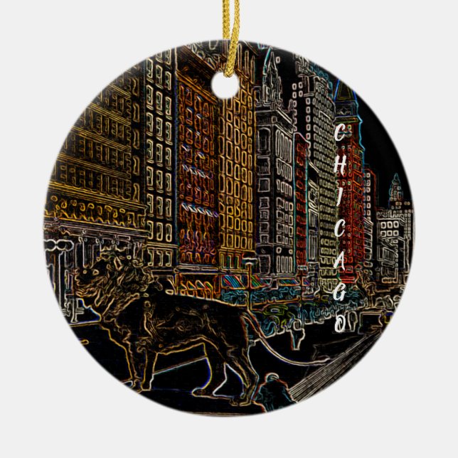 CHICAGO ART INSTITUTE LIONS MICHIGAN AVE NEON 1930 KERAMIK ORNAMENT (Vorne)