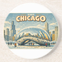 Chicago Bean in Winter coaster