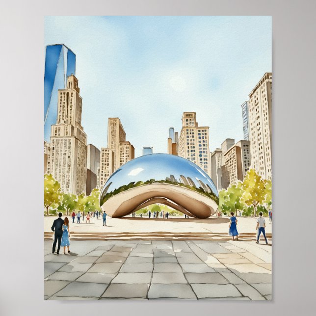 Chicago Bean Watercolor Poster (Vorne)