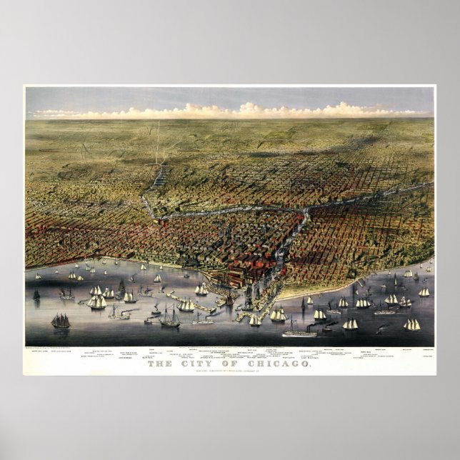Chicago birdseye map  - 1874 (Parsons & Atwater) B Poster (Vorne)