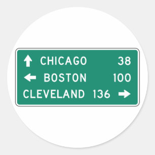 Chicago Boston Cleveland Highway Sign Runder Aufkleber