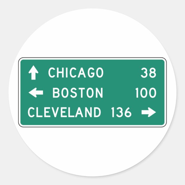 Chicago Boston Cleveland Highway Sign Runder Aufkleber (Vorderseite)