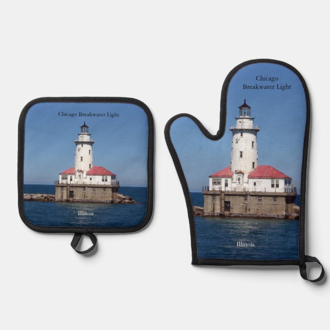 Chicago Breakwater Light Ofenhandschuh & Topflappen-Set (Vorderseite)