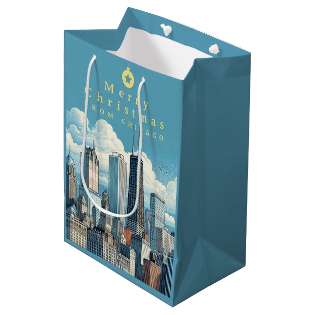 Chicago Christmas Blue Mittlere Geschenktüte (Vorderseite Schrägansicht)
