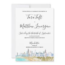 Chicago City Skyline Aquarell-Hochzeitseinladung