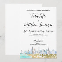 Chicago City Skyline Aquarell-Hochzeitseinladung