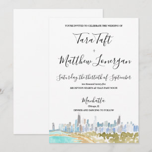 Chicago City Skyline Aquarell-Hochzeitseinladung Einladung