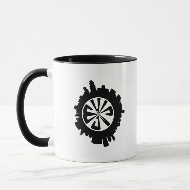 Chicago City Skyline, Black Sphere Silhouette Tasse (Links)
