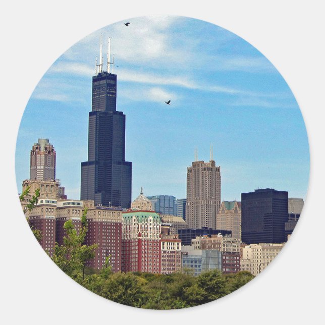 Chicago City Skyline Foto Runder Aufkleber (Vorderseite)