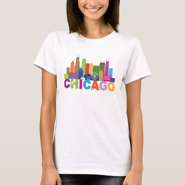 Chicago City Skyline Typografie T-Shirt (Vorderseite)