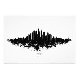 Chicago City Skyline Wasserfarbe Schwarz/Weiß Fotodruck