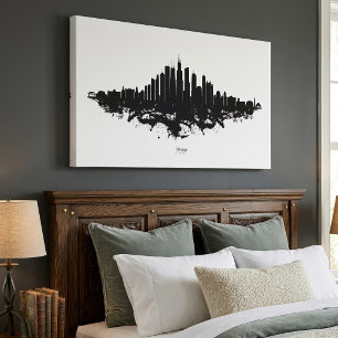 Chicago City Skyline Wasserfarbe Schwarz/Weiß Leinwanddruck