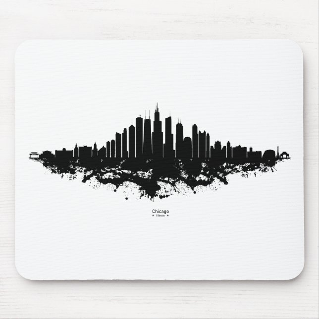 Chicago City Skyline Wasserfarbe Schwarz/Weiß Mousepad (Vorne)