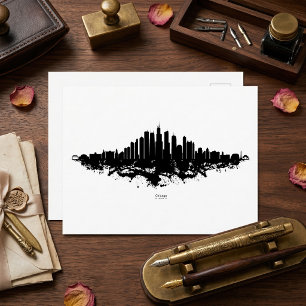 Chicago City Skyline Wasserfarbe Schwarz/Weiß Postkarte