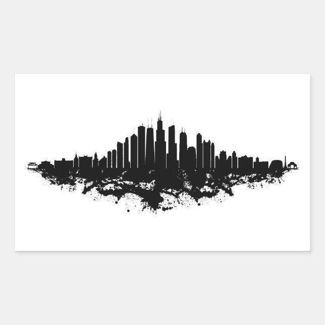 Chicago City Skyline Wasserfarbe Schwarz/Weiß Rechteckiger Aufkleber (Vorderseite)