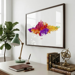 Chicago City Skyline Watercolor auf Weiß Fotodruck