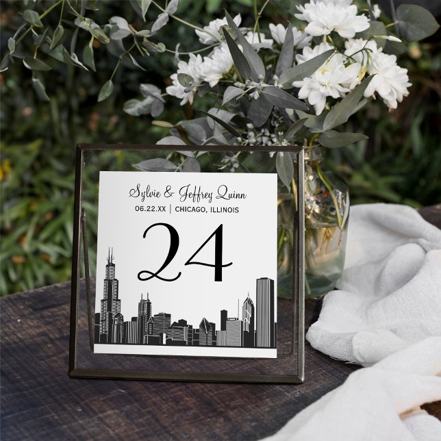 Chicago City Skyline Wedding Monogram Tischnummer (Von Creator hochgeladen)