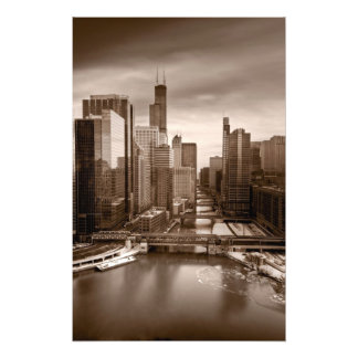 Chicago City View Nachmittag BW Fotodruck