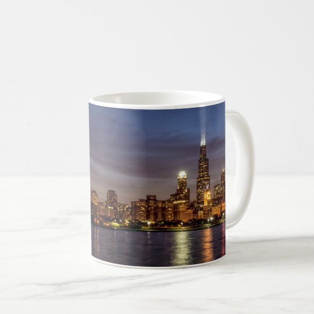 Chicago Cityscape Night Coffee Tasse (VorderseiteRechts)