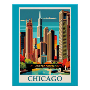 Chicago Colorful Cityscape Poster