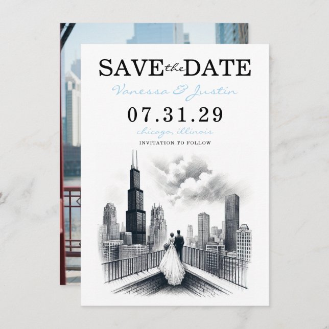Chicago Couple Save The Date (Vorne/Hinten)