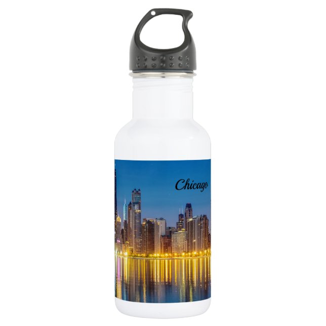 Chicago Dawn Cityscape Stainless Steel Water Bottl Edelstahlflasche (Vorderseite)