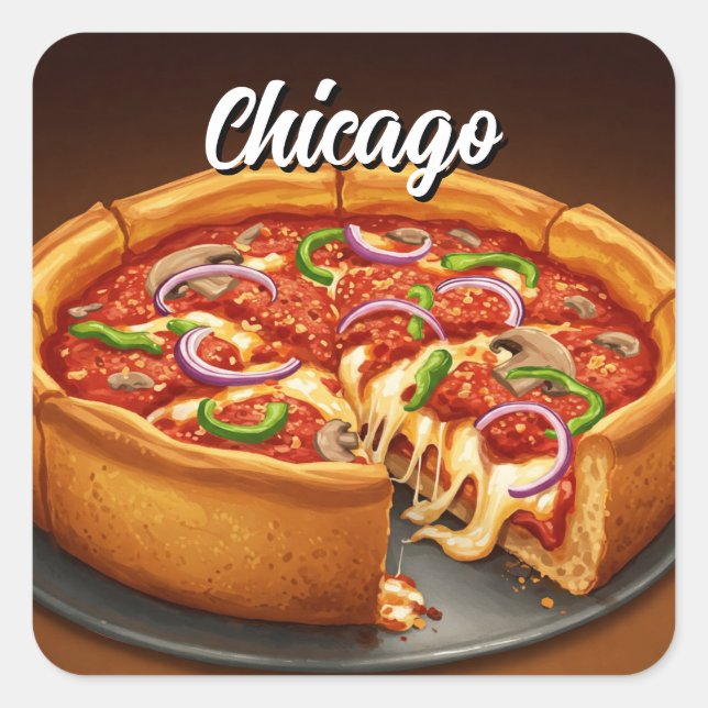 Chicago Deep Dish Pizza Quadratischer Aufkleber (Vorderseite)