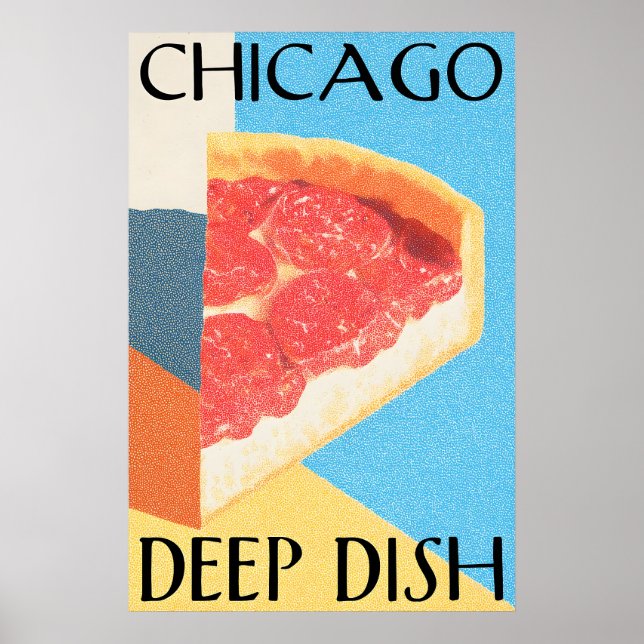 Chicago Deep Dish Poster Retro Pizza Kunstposter – (Vorne)