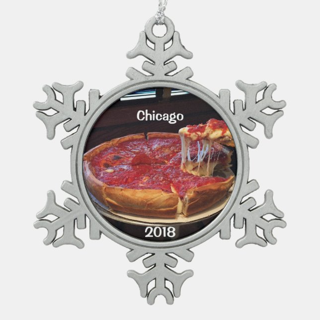 Chicago Deep Dish Schneeflocken Zinn-Ornament (Vorderseite)