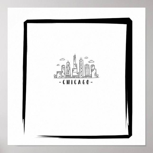Chicago Downtown Black und White Poster (Vorne)