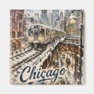 Chicago-El-Zug im Winterschnee Magnet