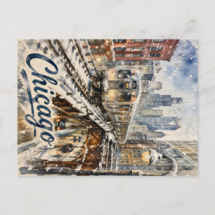 Chicago-El-Zug im Winterschnee Postkarte