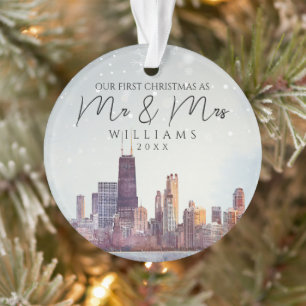 Chicago erstes Weihnachten als Herr und Frau Hochz Ornament