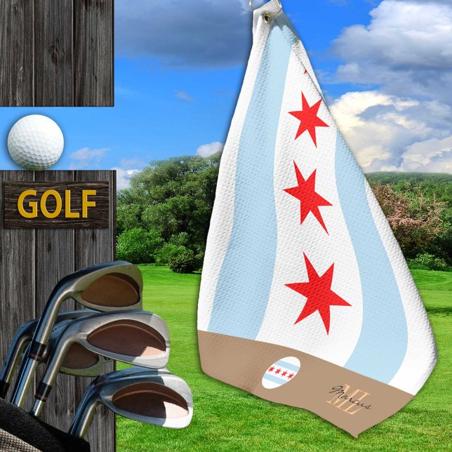Chicago Fahne & Illinois mit Monogramm / Golftüche Golfhandtuch (Von Creator hochgeladen)
