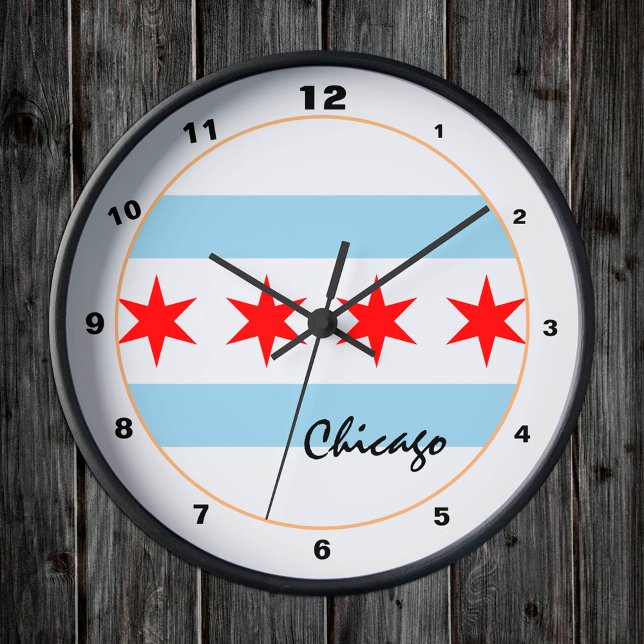Chicago Flag & Illinois trendy fashion /design USA Runde Wanduhr (Von Creator hochgeladen)