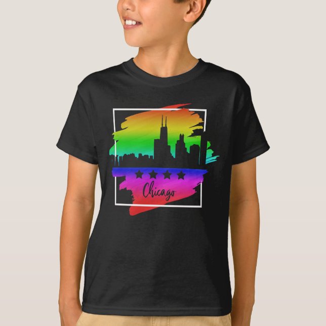 Chicago Flag Skyline LGBT Gay Pride Parade T-Shirt (Vorderseite)