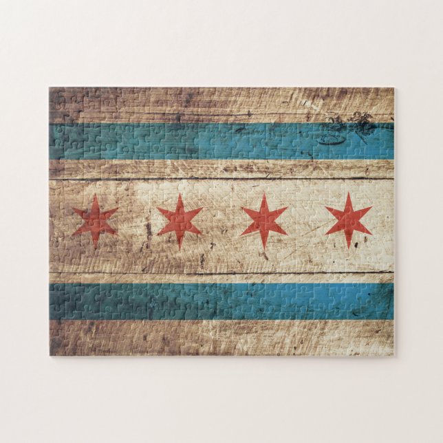 Chicago-Flagge auf altem hölzernem Korn (Horizontal)