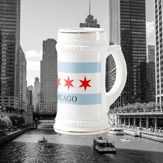 Chicago-Flagge-Bierkrug mit individuellem Text Bierglas (Chicago flag beer stein)