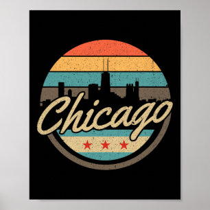 Chicago Flagge Skyline Vintage Illinois USA Souven Poster