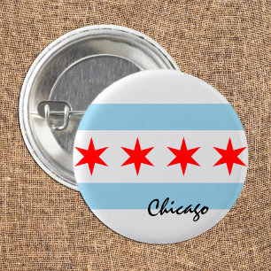 Chicago-Flagge, Stadt & Bundesstaat Illinois USA / Button