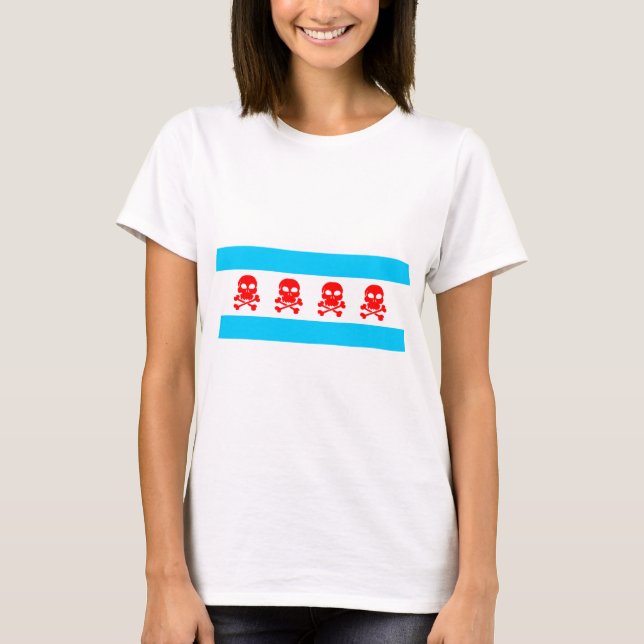 Chicago-Flaggen-Schädel-Kleidung T-Shirt (Vorderseite)